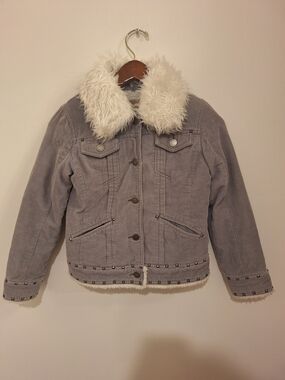 Limited Too Gray Jean Jacket with White Faux Fur Collar - Kids